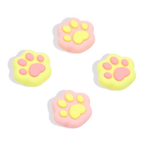 GeekShare 4 tapas de agarre para pulgar con forma de pata de gato, funda de silicona suave para joy-con, compatible con Nintendo Switch/OLED/Switch Lite, rosa y amarillo