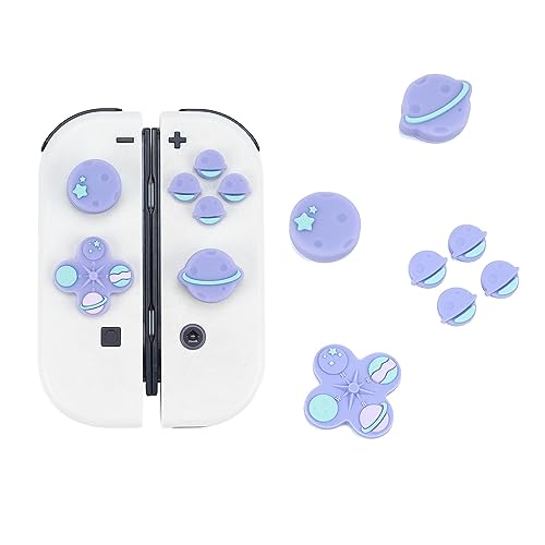 GeekShare ABXY - Juego de tapas de botón en D con diseño de cruz para el pulgar, botones de llave ABXY, tapas de palanca de mando compatibles con Nintendo Switch/OLED - Happy Planet