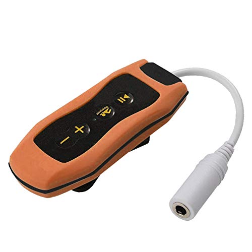 GeKLok Reproductor de música MP3 resistente al agua, radio FM, reproductor de natación bajo el agua, auriculares subacuáticos, recargable, USB 2.0, soporta hasta 8 GB (naranja)