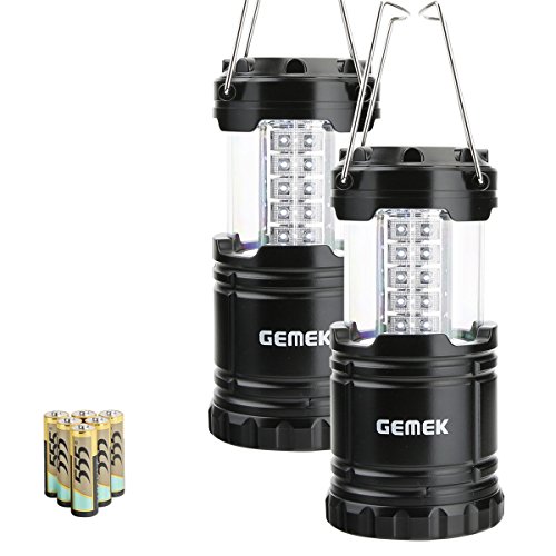 GEMEK Paquete de 2 linternas LED para acampar, kit de supervivencia para huracanes, emergencias, tormentas, apagones, linterna portátil para exteriores, 6 pilas AA incluidas (negro, plegable)
