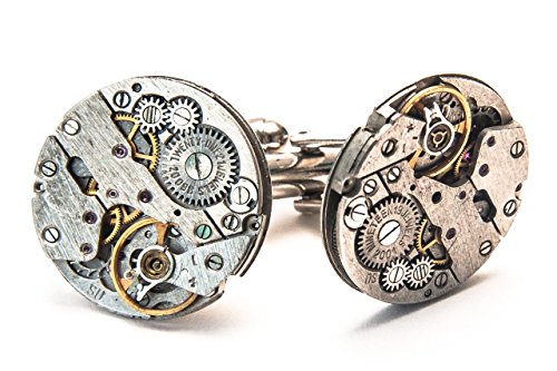 Gemelos redondos con diseño de maquinaria de reloj, plata, vintage, steampunk, para hombre, boda, 20 mm