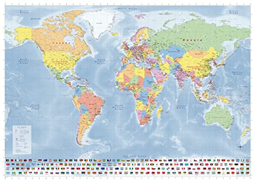 GeoMetro - Mapa del mundo grande, póster político con el mapa del mundo, plastificado, con banderas, nueva edición - 140 x 100 cm