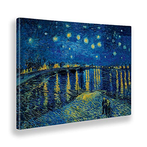 Giallobus - Cuadro - Vincent Van Gogh - Noche Estrellada sobre el Ródano - Lienzo - 100x70 - Listo para Colgar - Cuadros Modernos para el hogar