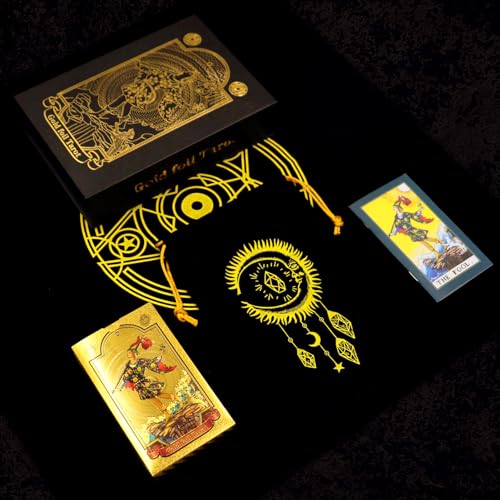 GIBZ Tarot Cartas Deck Originales Rider Waite Tarot Set Lámina de Oro de Lujo con Guía Tapete Guidebook Libro Caja para Principiantes, 78 Piezas