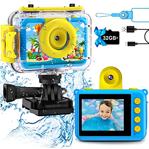 GKTZ Cámara Fotos Infantil Impermeable con vídeo de acción submarina para niños, Cámara Selfie Digital con Juegos de 3 a 10 años, Regalo de cumpleaños para niñas y niños
