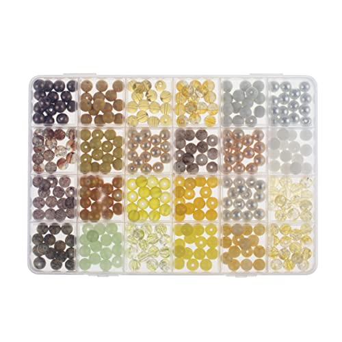 Glorex 6 1630 340 – Juego de joyas de perlas de cristal, en caja de almacenamiento, color blanco y amarillo, ideal para el diseño de joyas, pulseras, collares, accesorios o como decoración.
