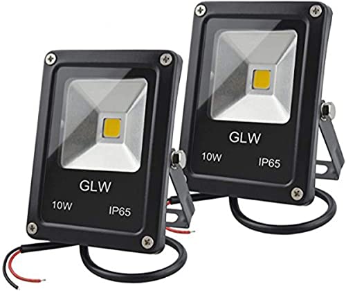GLW LED Luz de inundación,10W Mini Proyector de Iluminación IP65 Impermeable Foco Exterior,12V DC Luz de la Seguridad del, 900lm, Blanca Cálida Luz de Pared del Paisaje, 2 Pack,NO enchufe