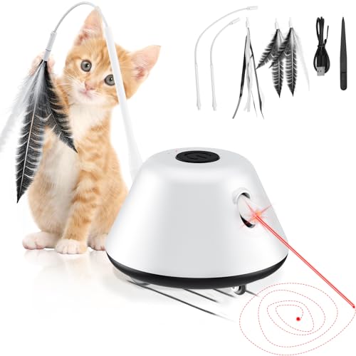Gmiigu Juguetes para Gatos interactivos Interior con Plumas, Juego Gatos electrónico Inteligencia automático en Movimiento para Gatos Adultos y Gatitos, LED Rojo, 3 Modos, Recargable (Negro)