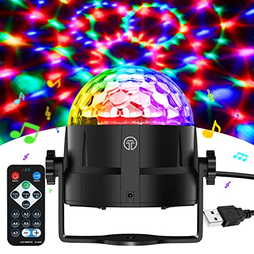 Gobikey Luces Discoteca LED, 7 Colores RGB Luz Discoteca con Sonido Activado, 4M Cable USB, Rotación de 360 ° Bola Discoteca, Ideal para Cumpleaños, Discoteca, Fiesta, Bar, Navidad, Bodas