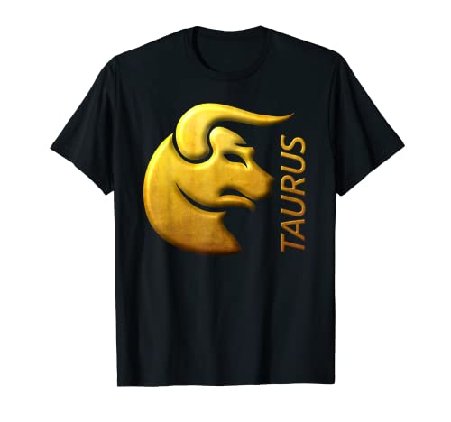 Golden Tauro Zodiac Sign T-Shirt Relief parece Estampado Camiseta