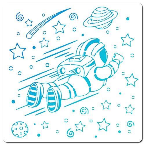 GORGECRAFT Plantillas de Planetas de 30x30 cm con Diseño de Astronauta, Cometas, Patrón de Estrellas, Plantillas Cuadradas de Plástico Reutilizables Grandes para Pintar En Madera, Álbum de Recortes