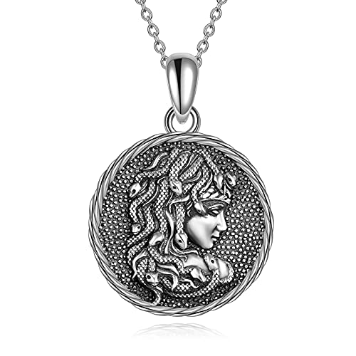 Goth Collar Medusa Snake Collar de plata de ley gótica para Halloween, joyería vintage de mitología griega regalos para mujeres, hombres, adolescentes