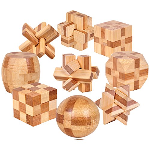 Gracelaza 9 Piezas Juguetes Rompecabezas de Madera Caja Set - IQ Juguete Educativo - 3D Brain Teaser Puzzle de Madera - Juego Niños y Adolescentes