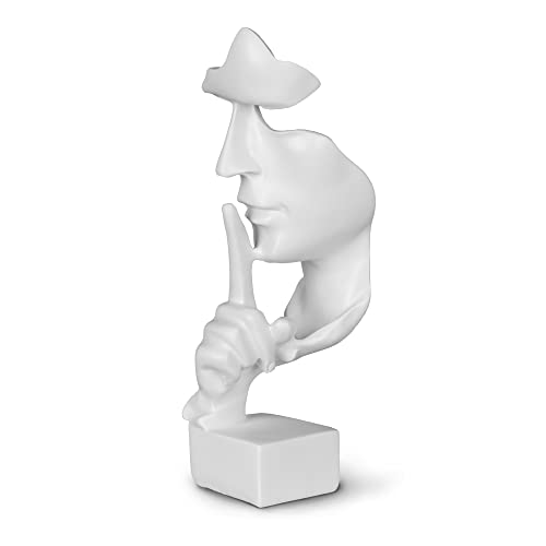 greafy Escultura decorativa Silence, color blanco, cara abstracta silenciosa, estatua de resina, figura de pensador sobre base negra, decoración moderna para dormitorio y oficina, 27 cm de alto