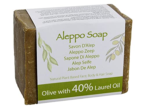 Green Bear Jabón natural de Alepo tradicional y genuino, hecho a mano con aceite de oliva y aceite de laurel al 40% 200g