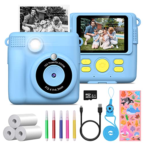 GREENKINDER Camara Fotos Infantil,2.4" HD 1080P Cámara Instantánea para Niños con Tarjeta SD de 32GB,Bolígrafos de Colores y Papel de Impresión,Regalos Juguete