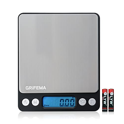 GRIFEMA - Báscula De Cocina Con Pantalla LCD, Digital, Balanza Con Tapa, Acero Inoxidable (Exclusivo En Amazon), 0.01 - 500 g