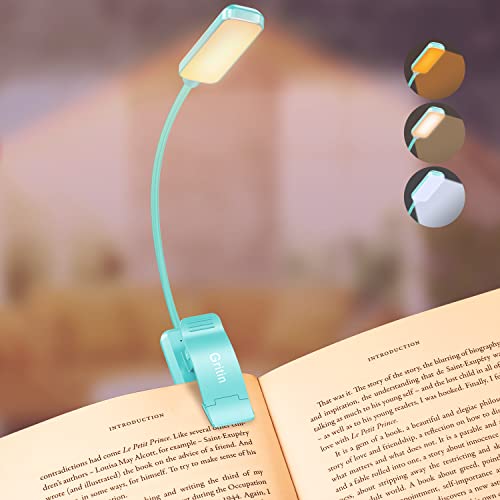 Gritin 9 LED Luz de libro, Lampara Libro de Lectura con 3 Modos de Protección de Los Ojos - Atenuación Continua, Recargable, Batería de Larga Duración, Luz de Lectura con Clip-Azul