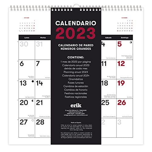 Grupo Erik Calendario 2023 genérico - Calendario 2023 pared con certificado FSC, Calendario 2023 con fases lunares - Calendario mensual 30x30cm - Calendario 12 meses, CP23105