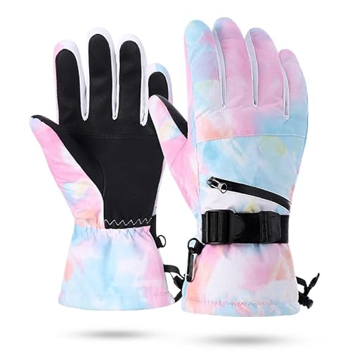 Guantes para la Nieve, Guantes térmicos de Invierno para Hombre y Mujer, Ropa de Snow y Esquiar (Mujer - Rosa y Azul (Talla M))