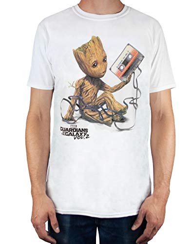 Guardians Of The Galaxy Vol 2 Groot Tape - Camiseta para Hombre, Blanco, XL