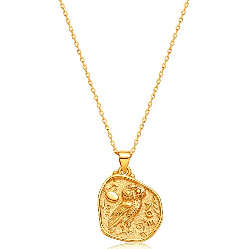 GUEMER Collar de monedas delicado, chapado en oro de 18 quilates, diseño vintage, diseño de búho, diseño de mariposa, medallón romano, con textura, moneda griega, collar en capas Dorado