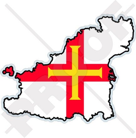 GUERNSEY Mapa-Bandera Islas del Canal Reino Unido 4.4" (110mm) Pegatina de Vinilo Adhesivo, Sticker, Calcomania