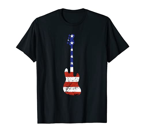 Guitarra baja vintage con bandera americana - Patriotic US Music Art Camiseta