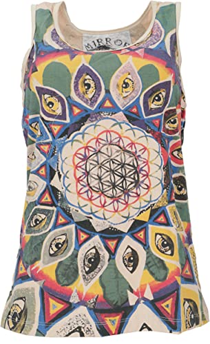 GURU SHOP Mirror - Camiseta de tirantes para mujer, de algodón, con estampado, Universo/Beige, 42