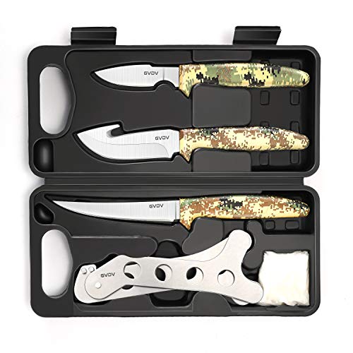 GVDV Kit de cuchillos de caza, juego de accesorios para campo, procesamiento de juegos de carnicero para caza de ciervos, pesca, camping, regalos para hombres y mujeres, 6 piezas