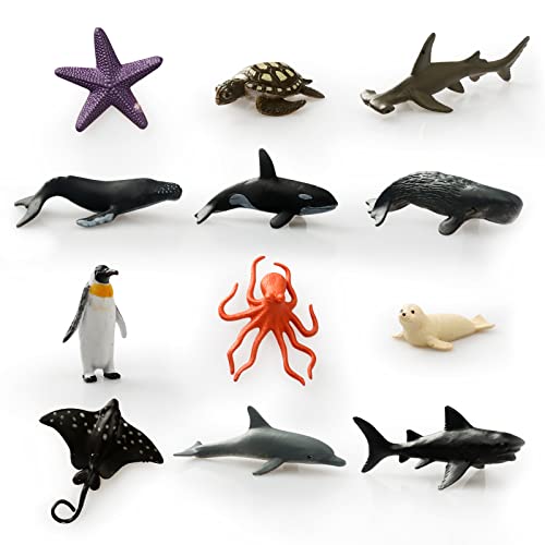 Gxhong 12 pcs de Juguetes de Criaturas Marinas,Mini Juego de Juguetes de Figuras de Animales del océano, Juguetes de Figuras de Criaturas Marinas, para niños aprendiendo, Fiesta, decoración de Tartas