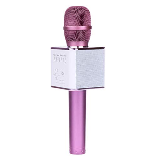 HaiQianXin Bluetooth inalámbrico Karaoke Micrófono Altavoz de mano USB Recargable Mic Reproductor de música (Color : Rosy)