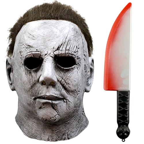 Halloween Máscara Asesino Terror,Máscara de Película de Killer,Halloween Máscara Terror con Cuchillo,Horror Face,Aterradora Máscara de Látex para Halloween Cosplay