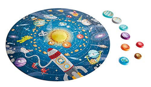 Hape Solar System Puzzle , Round Solar System Puzzle Toy for Kids, Solid Wood Pieces and a Glowing LED Sun