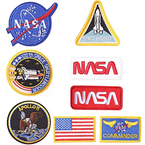 Harsgs 8 parches de la NASA, parches bordados para planchar o coser, apliques de insignia espacial para ropa, vestidos, sombreros, jeans, accesorios de bricolaje