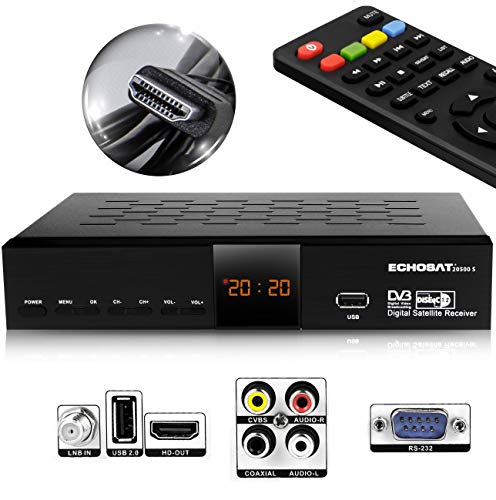 HD-Line Echosat 20500 S Receptor HD de satélite Digital (HDTV, DVB-S/DVB-S2, HDMI, AV, 2X USB 2.0, Full HD 1080p, Salida de Audio Digital) [preprogramado para Astra, Hotbird y Türksat]