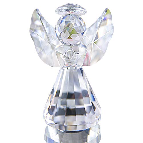 HDCRYSTALGIFTS Figura de ángel de cristal para decoración de pisapapeles, adornos de vidrio coleccionables (transparente)