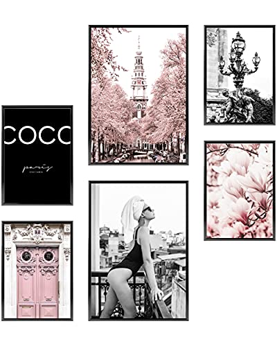 Heimlich Cuadros Decorativos - SIN Marcos -Decoración Colgante para Paredes de Sala, Dormitorios y Cocina - Arte Mural | 2 x A3 & 4 x A4-30x42 & 21x30 | » Moda rosa «