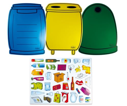 HenBea 849 - Recicla Tu, Set de Contenedores con piezas Consumibles Reciclables, Colores verde, azul amarillo (40 piezas)