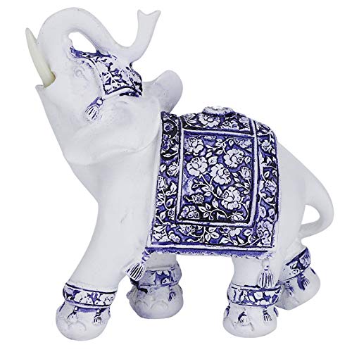 HERCHR Escultura, Elefante Decorativo La Artesanía El, Figuras De Elefante Blanco con Tronco Elevado para Adorno Oficina Hogar Decoración Ornamentos Los Regalos (m-Porcelana Azul Y Blanca)