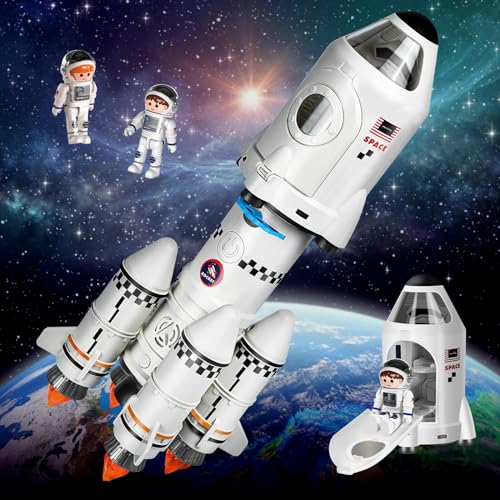 Herenear Cohete Espacial Juguete, Cohete Juguete para Niños de 6 7 8 9 10 11 12 Años, 5 En 1 Espacio Exploración Juego de Roles Juguetes con Astronautas y Lámpara de Proyección