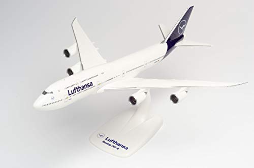 Herpa 611930 - Boeing 747-8, Intercontinental, biplano de Lufthansa, Alas, avión con Soporte, fabricación, Modelos en Miniatura, Objeto de colección, plástico, Ajuste a presión-Escala 1:250