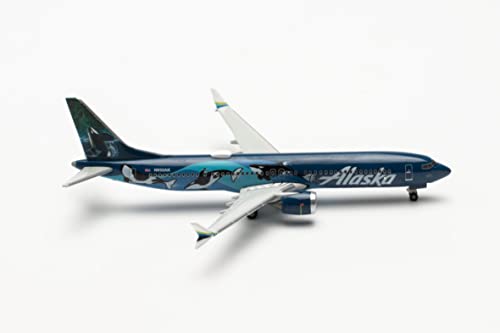 Herpa Modelo de avión Boeing 737 MAX 9 Alaska Airlines N932AK Escala 1:500 - Modelo de avión para Diorama, modelismo, Pieza de coleccionista, decoración, avión sin Soporte de Metal