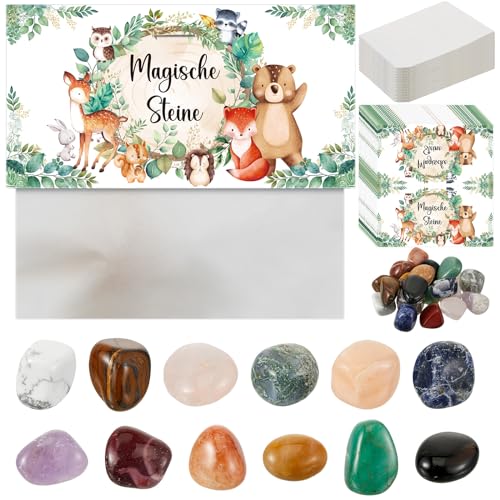 Hestya 24 Sets de Piedras de Suerte para Niño Amuletos Mágicos Recuerdo de Fiesta de Piedras Preciosas para Cumpleaños Calendario de Adviento Inscripción Escolar Búsqueda de Tesoro (Animal de Bosque)