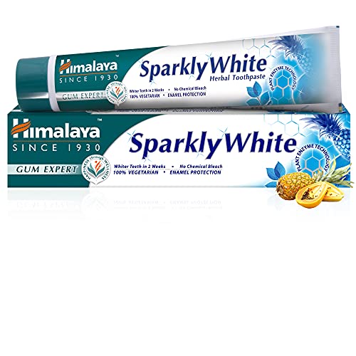 Himalaya Herbals Sparkly White Pasta de dientes a base de hierbas * Obtenga dientes más blancos en 2 semanas * Eliminación avanzada de placa, no contiene sustancias químicas, 100% vegana 75ml (1-Pack)