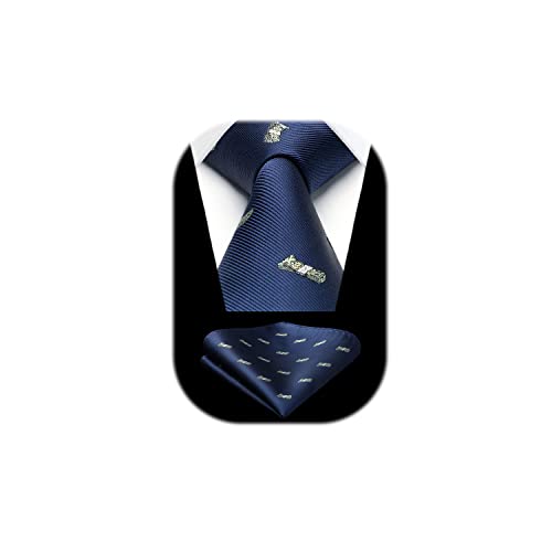HISDERN Corbatas Azul Marino Hombre y Pañuelo Corbata con Motivo Billete Modernas Conjunto Corbatas Elegante Boda