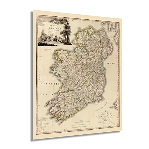 HISTORIX Póster de mapa de Irlanda vintage de 1797, 24 x 30 pulgadas, mapa de Irlanda, mapa de historia de Dublín, Irlanda, impresión de mapa de la vieja República de Irlanda, un nuevo mapa de Irlanda