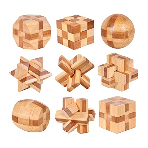 Holzsammlung 9 Piezas Rompecabezas de Madera, 3D IQ Juegos de Ingenio, Rompecabezas Madera Mini Puzzle Bloqueo Juguetes Educativos Regalo para Niños Adultos Adolescentes, 4.5cm