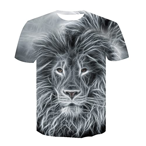 Hombres Manga Corta Cuello Redondo Camiseta 3D Camiseta Estampada de Tigre león con gráfico para Hombre, Manga Corta, Camisetas diarias, básico, Cuello Redondo exagerado,León-7,Metro