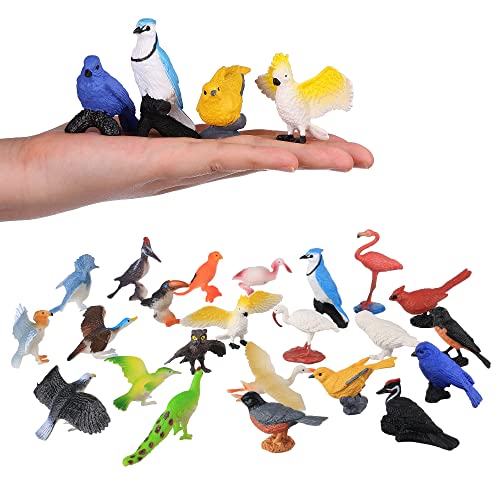 HOMNIVE Figuras de pájaros, 23 piezas realistas de águila, loro, búho, juguete de pájaro, accesorios de jardín de hadas, juguetes educativos de aprendizaje para casa de muñecas, decoración de pastel